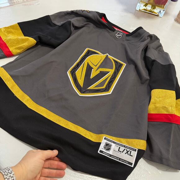 NHL Vegas Golden Knights VGK Kids Jersey sz Large black & gold hockey games - Picture 2 of 16